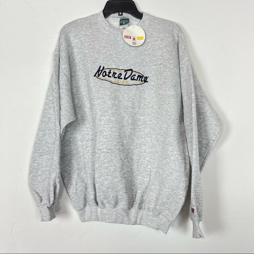 VTG MV Sport Sweater Crewneck Knit Pullover Notre Dame Deadstock Marled Gray Top